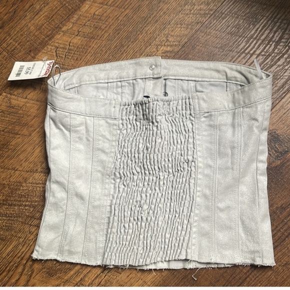 NWT Zara Strapless Denim Button Up Tube Top Silver Size S - Picture 5 of 10
